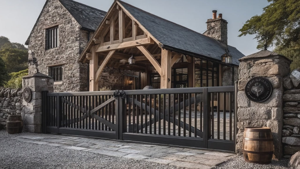 Rustykalna brama wjazdowa ze stali Kuta nowoczesna