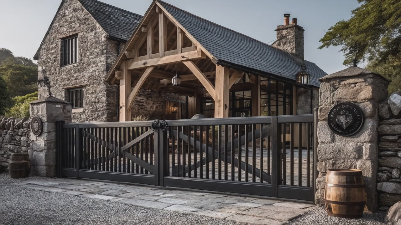 Rustykalna brama wjazdowa ze stali Kuta nowoczesna