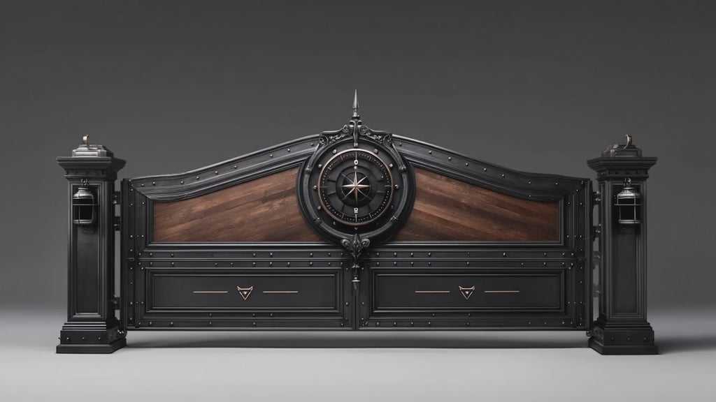 Artystyczna brama wjazdowa kuta ze stali i drewna