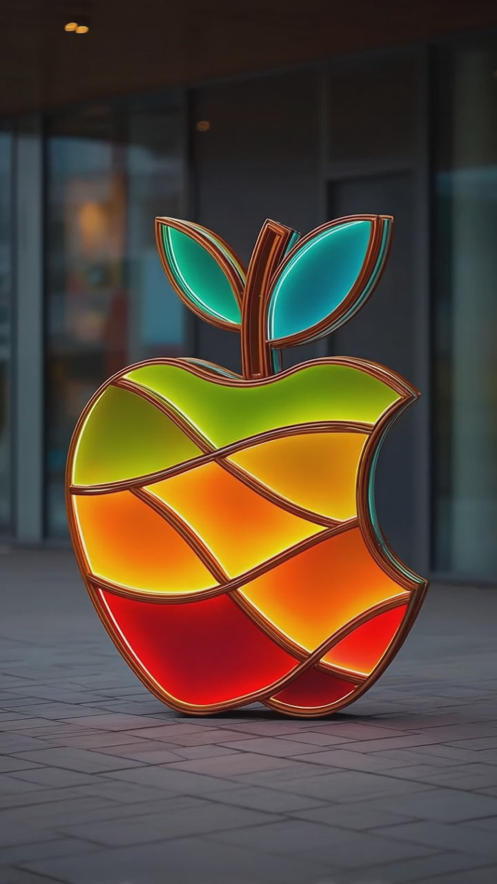 Animacja prezentująca rzeźbę "Lumen Fructus". Ujęcia ukazują detale konstrukcji z kortenu oraz efekt podświetlenia LED.