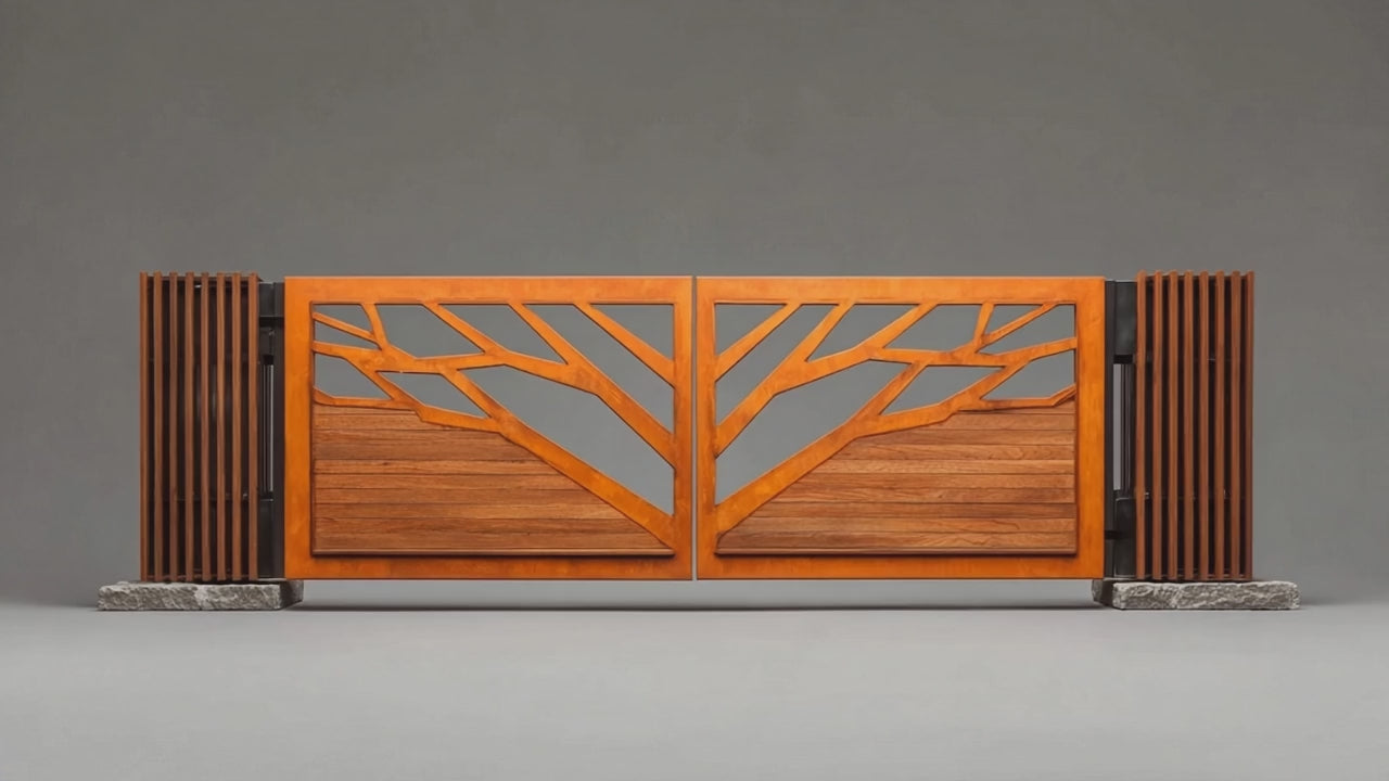 Brama "Drzewo Czasu" – Sztuka Wpisana w Stal Corten i Drewno
