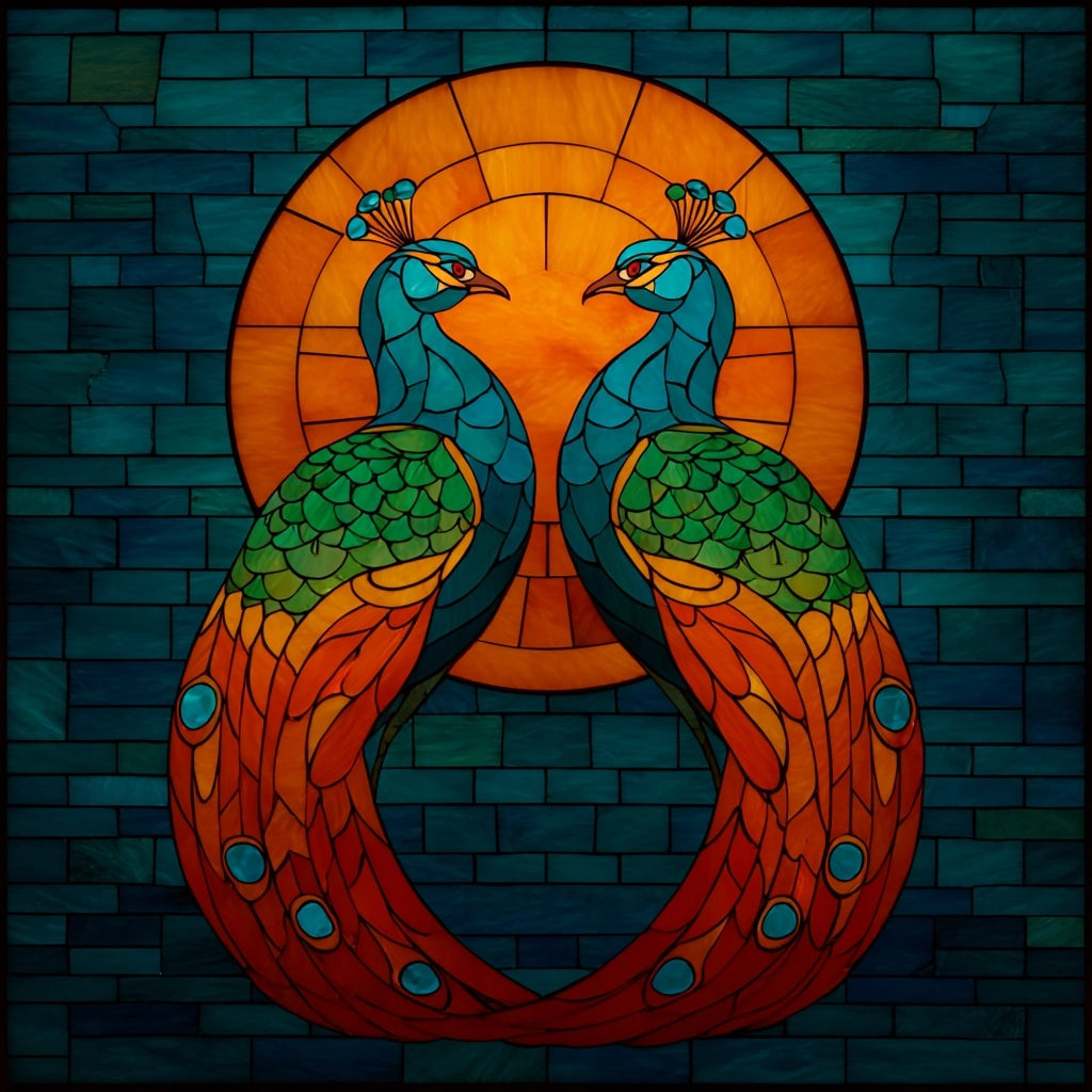 Witraż z Herbowymi Pawiami