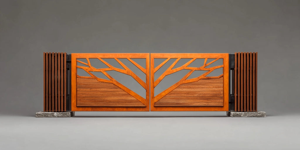 Brama "Drzewo Czasu" – Sztuka Wpisana w Stal Corten i Drewno
