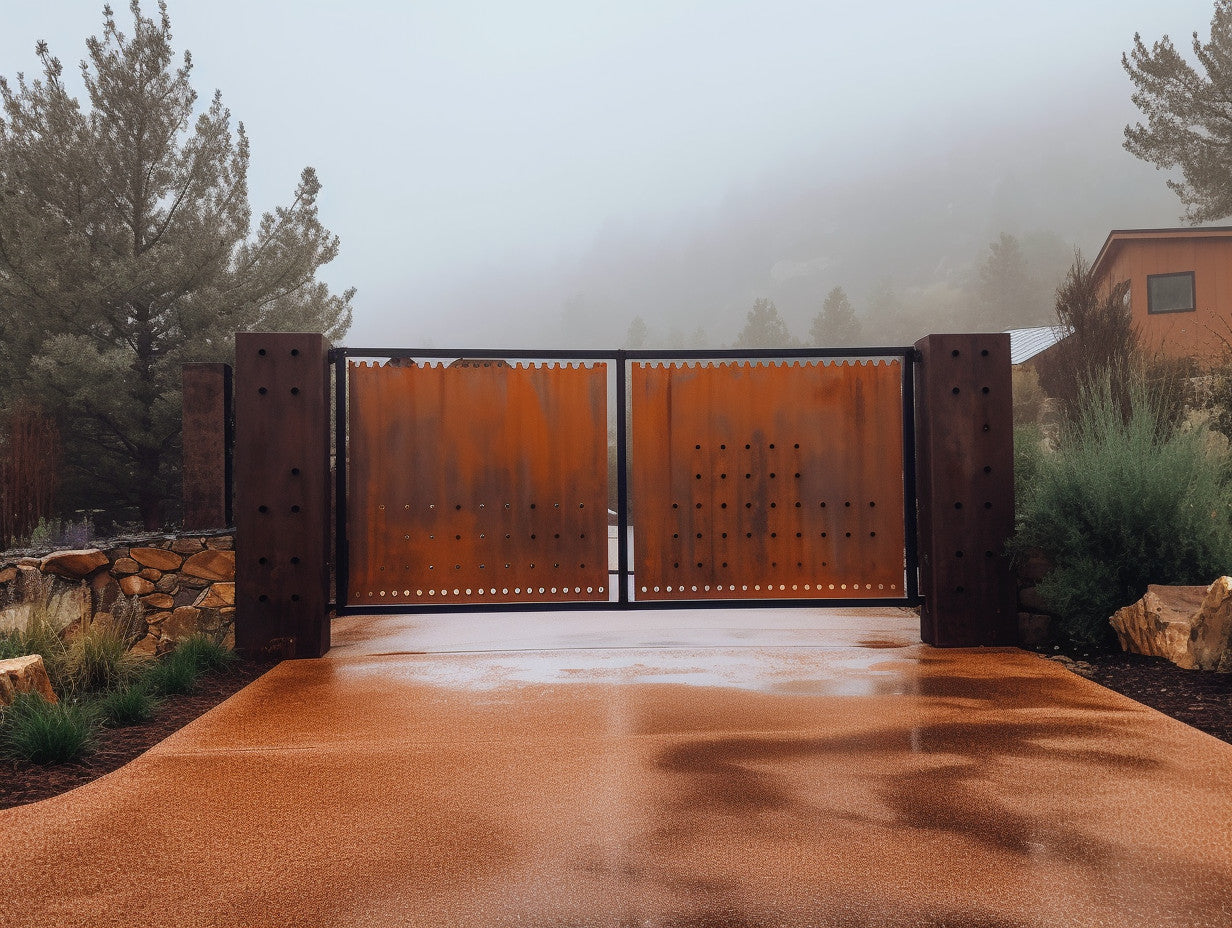 Brama wjazdowa ze stali COR-TEN® - znaczek