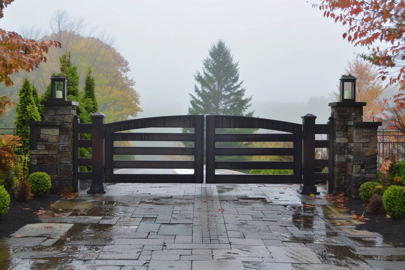 A solid steel entrance gate in a minimalist style 