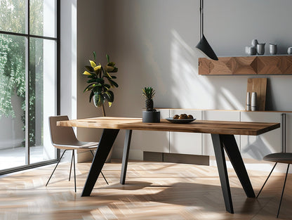 Stahltisch mit Holzplatte – handgeschmiedet