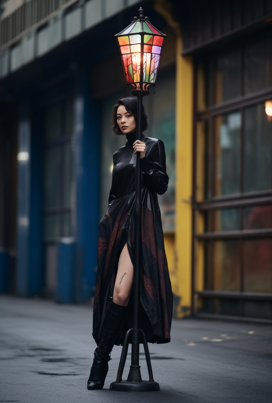 "Dobrobąd" - Latarnia kuta ze stali z witrażem. Gotycki styl. Lampa uliczna ogrodowa