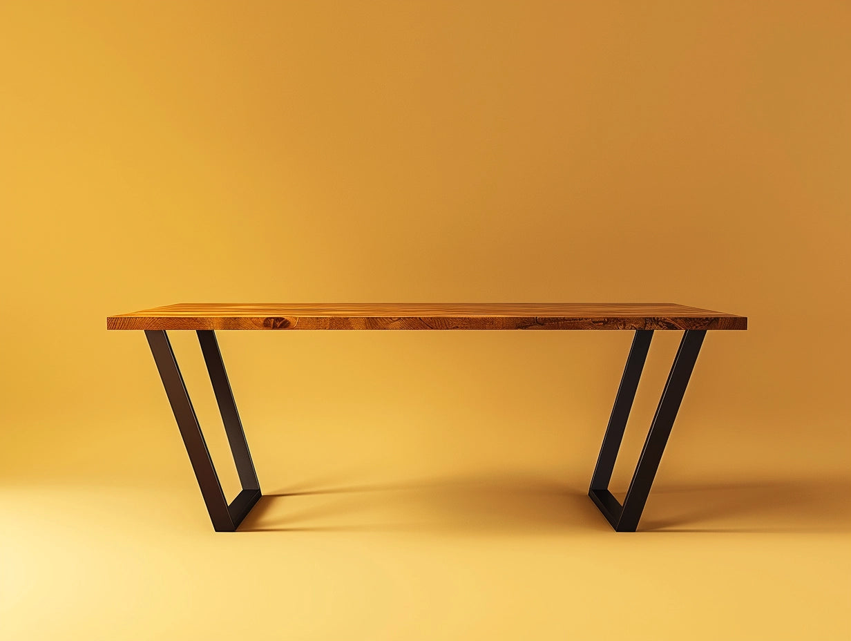 Steel table with wooden top "asymmetry" - hand-forged