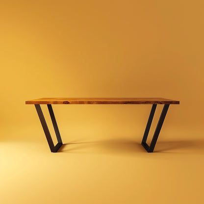 Steel table with wooden top "asymmetry" - hand-forged