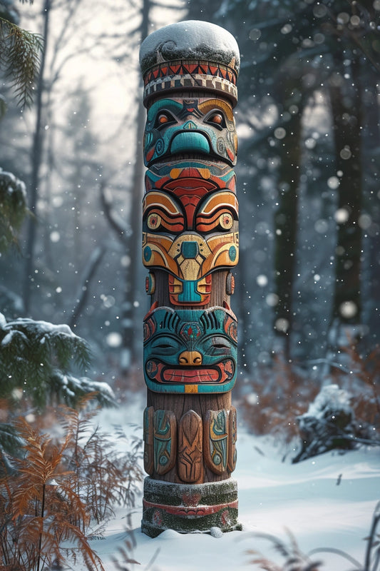 Decorative totem, carved from wood.