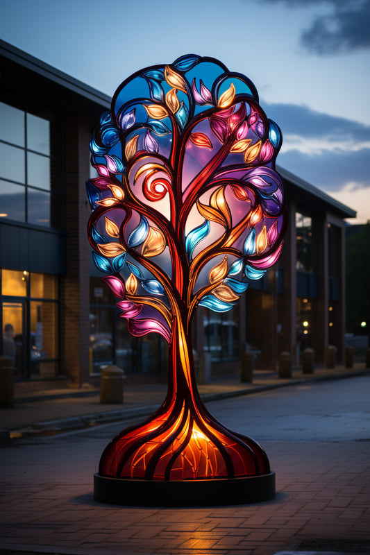 Totem reklamowy w formie kolorowego drzewa z oświetleniem LED