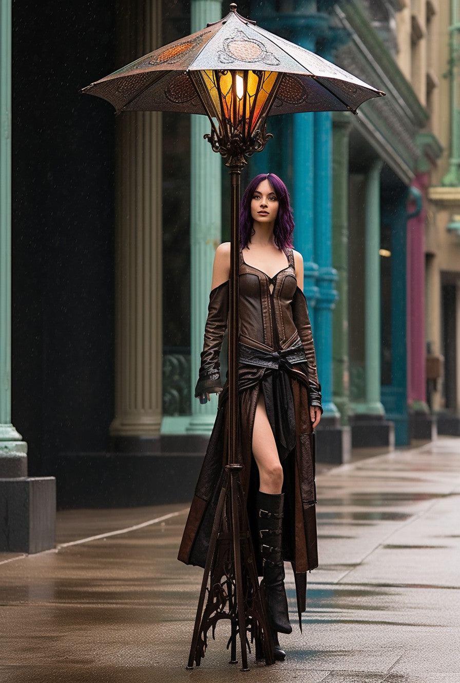 "Dobromir" - Latarnia uliczna ze stali z witrażem. Steampunk design. Lampa kuta