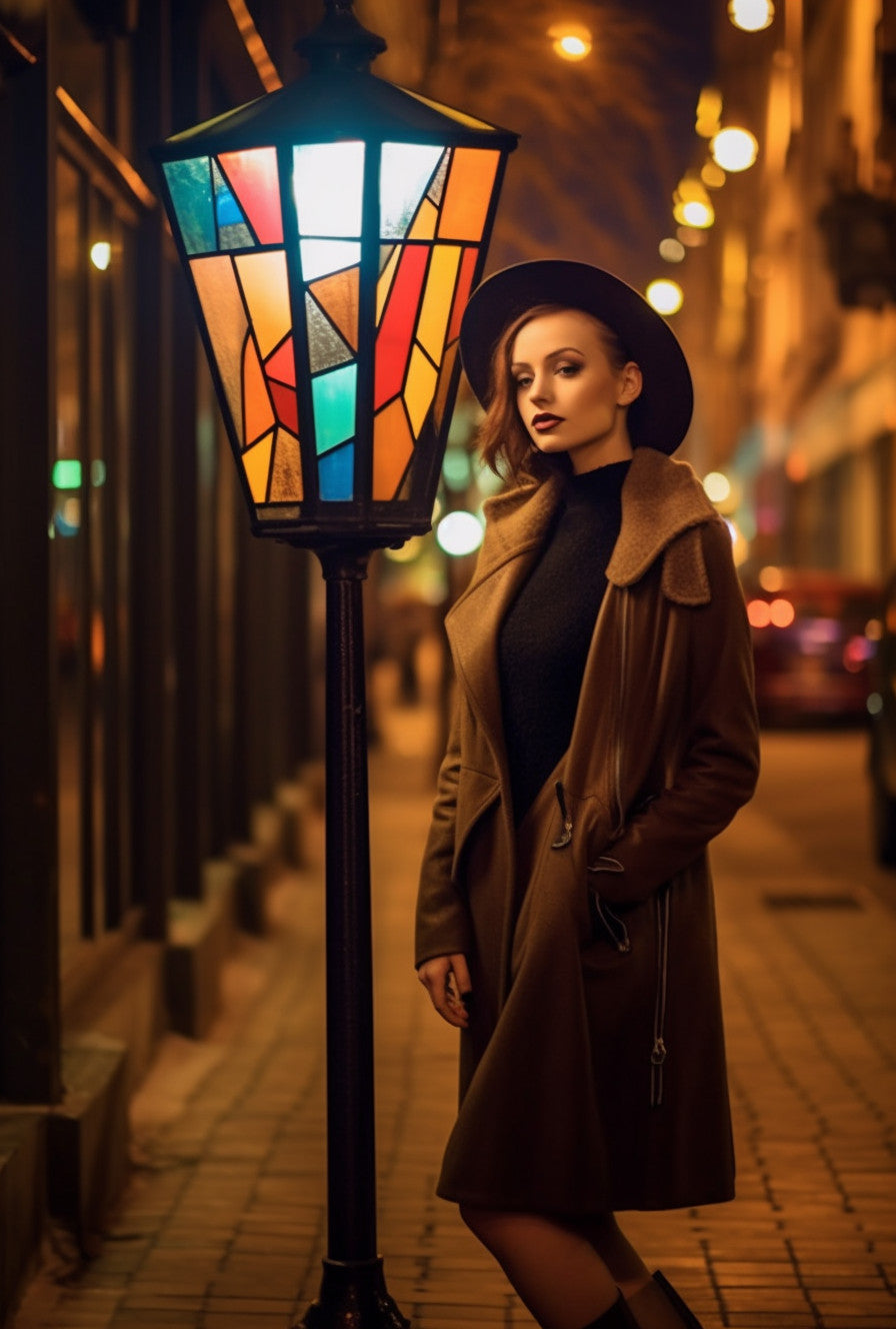 "Dobrowoj" - Latarnia uliczna ze stali z witrażem. Klasyczny design.Lampa uliczna ogrodowa kuta kowalstwo artystyczne