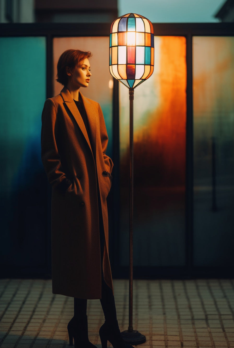 Latarnia z kolorowym witrażem na wymiar. Styl Bauhaus. - "Gniewosz" Ogrodowa i uliczna lampa kuta