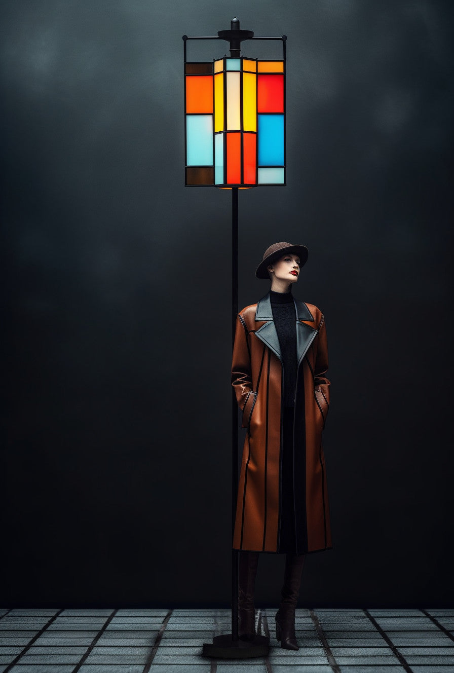 Latarnia z kolorowym witrażem na wymiar. Styl Bauhaus. - "Godosław" Lampa ogrodowa i uliczna