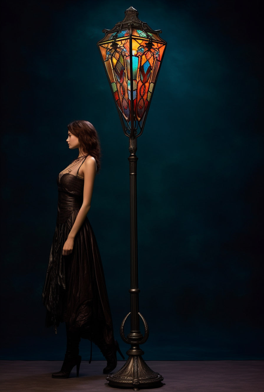 "Dobrosuł" - Latarnia uliczna ze stali z witrażem. Gotycki styl. Lampa kuta. Kowalstwo artystyczne