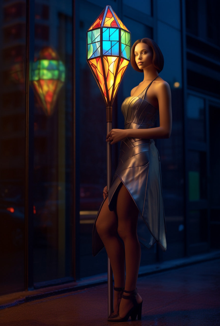 "Domosław" - Latarnia uliczna z witrażem. Kowalstwo Artystyczne ogrodowa