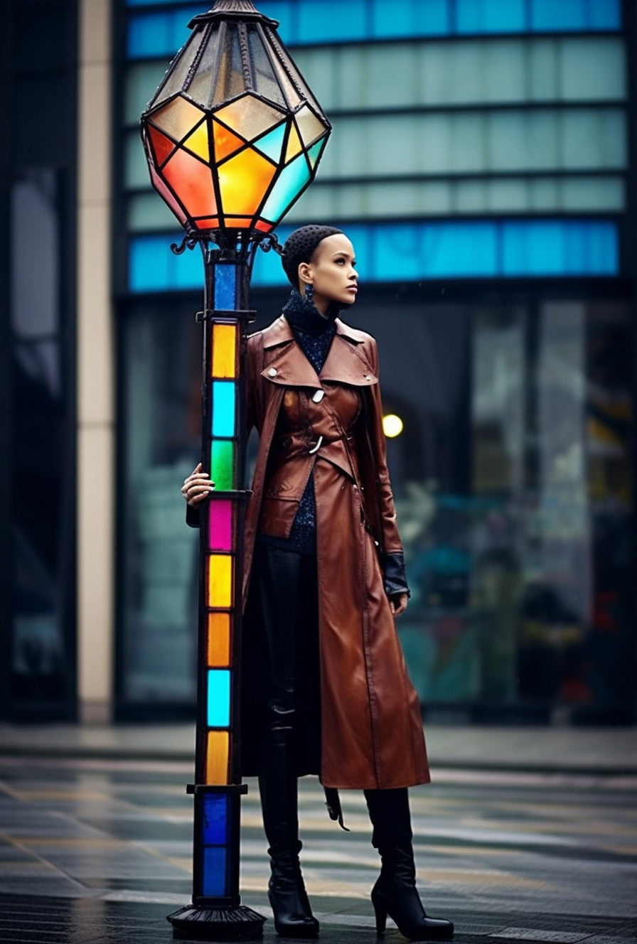 "Domastryj" - Kolorowa latarnia z witrażem. - Kowalstwo artystyczne. uliczna ogrodowa