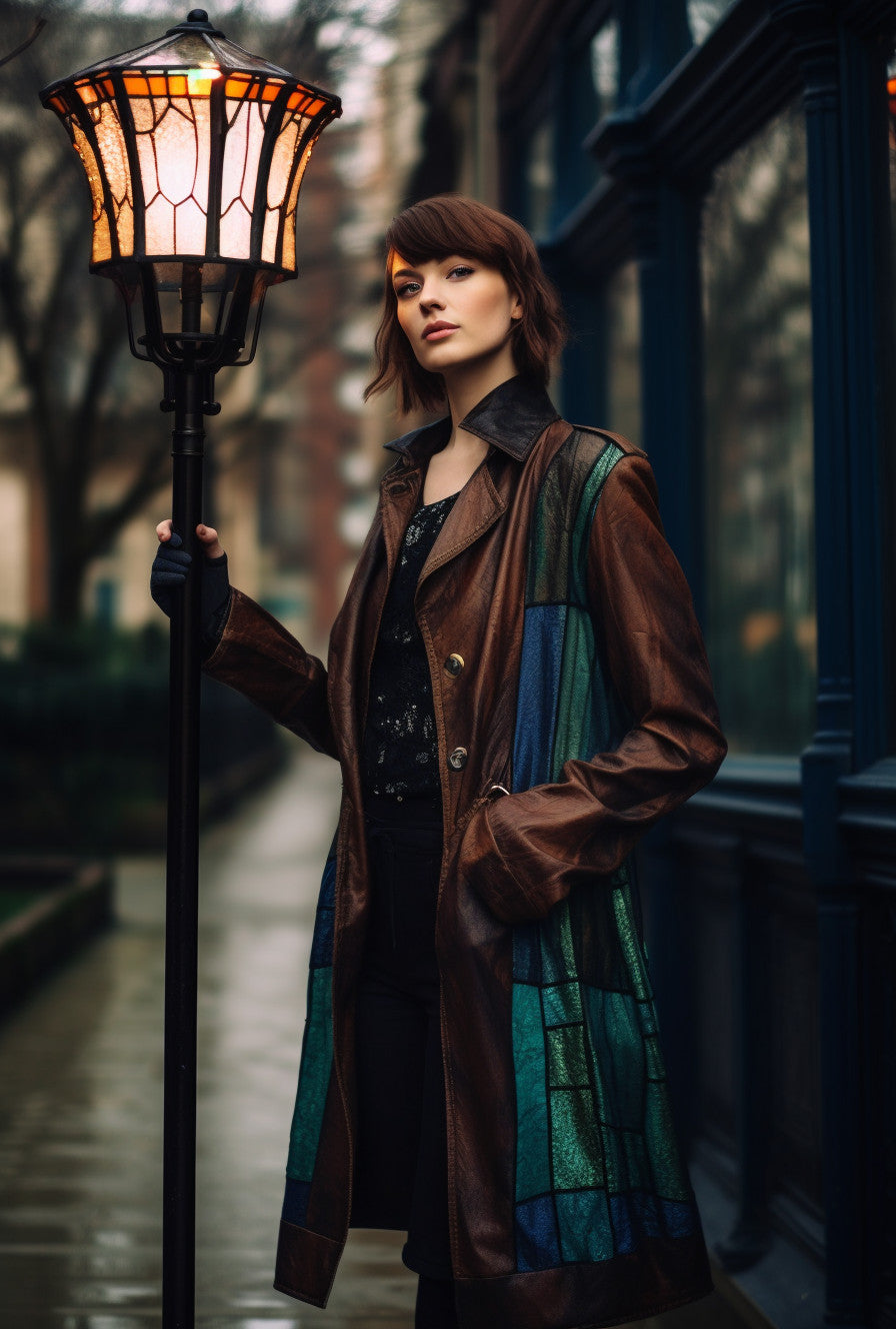 "Domasuł" - Kolorowa latarnia z witrażem w stylu art nouveau. Lampa ogrodowa uliczna
