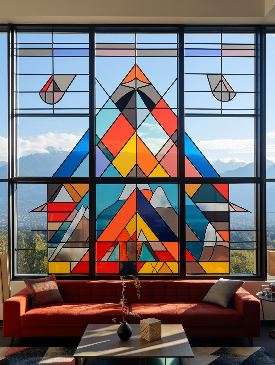 Witraż z motywem górskim. Ręcznie tworzony na wymiar