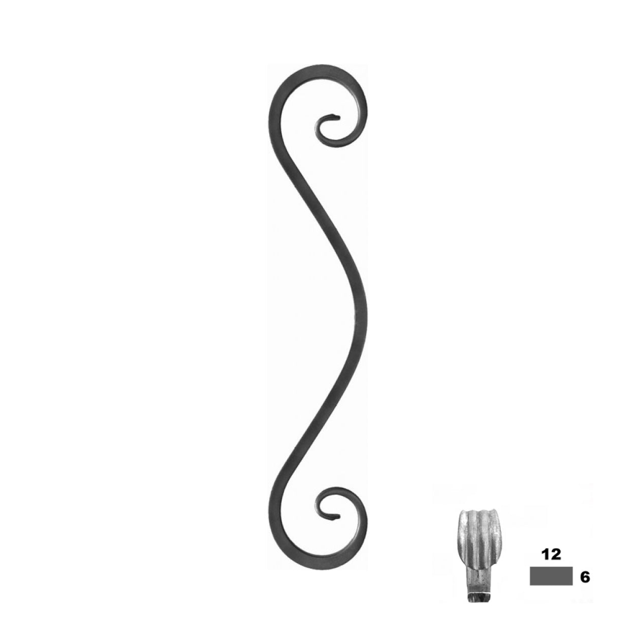 Element kuty, stalowy, skrętny E 460x80 12x6 brama balustrada ogrodzenie