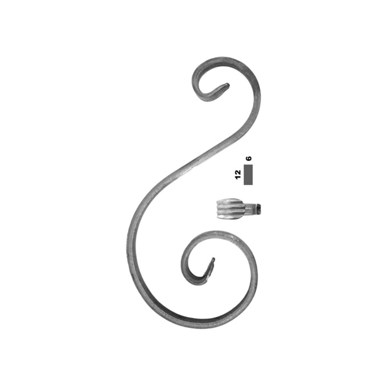 Element kuty, ozdobny, skrętny S 230x115 12x6 balustrady