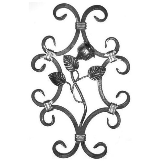 Metal decorative rosette with a rose for gates, balustrades, fences. Forged coat of arms
