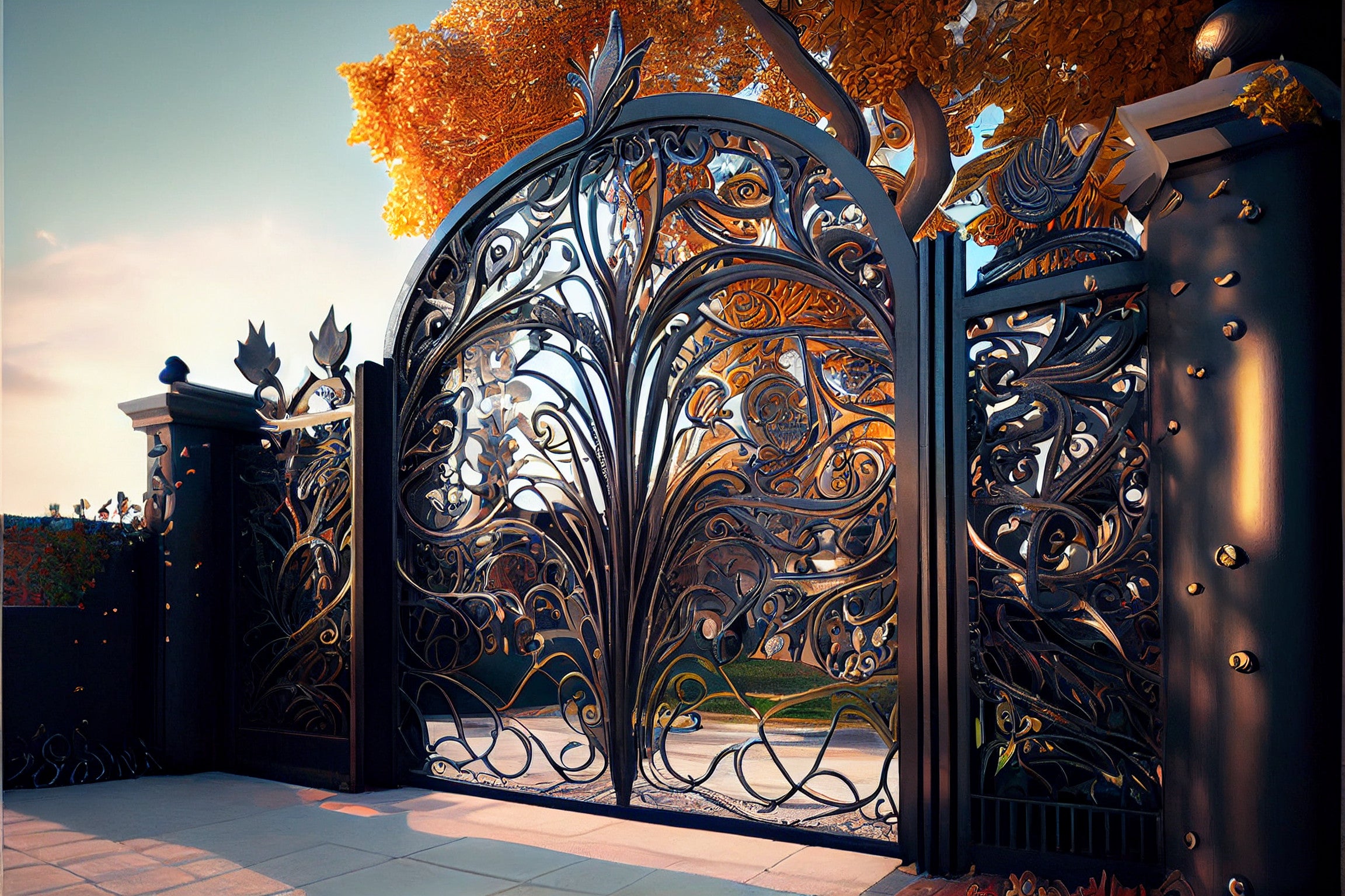 Dekoracyjna brama wjazdowa - "Vesna" kuta kowalstwo