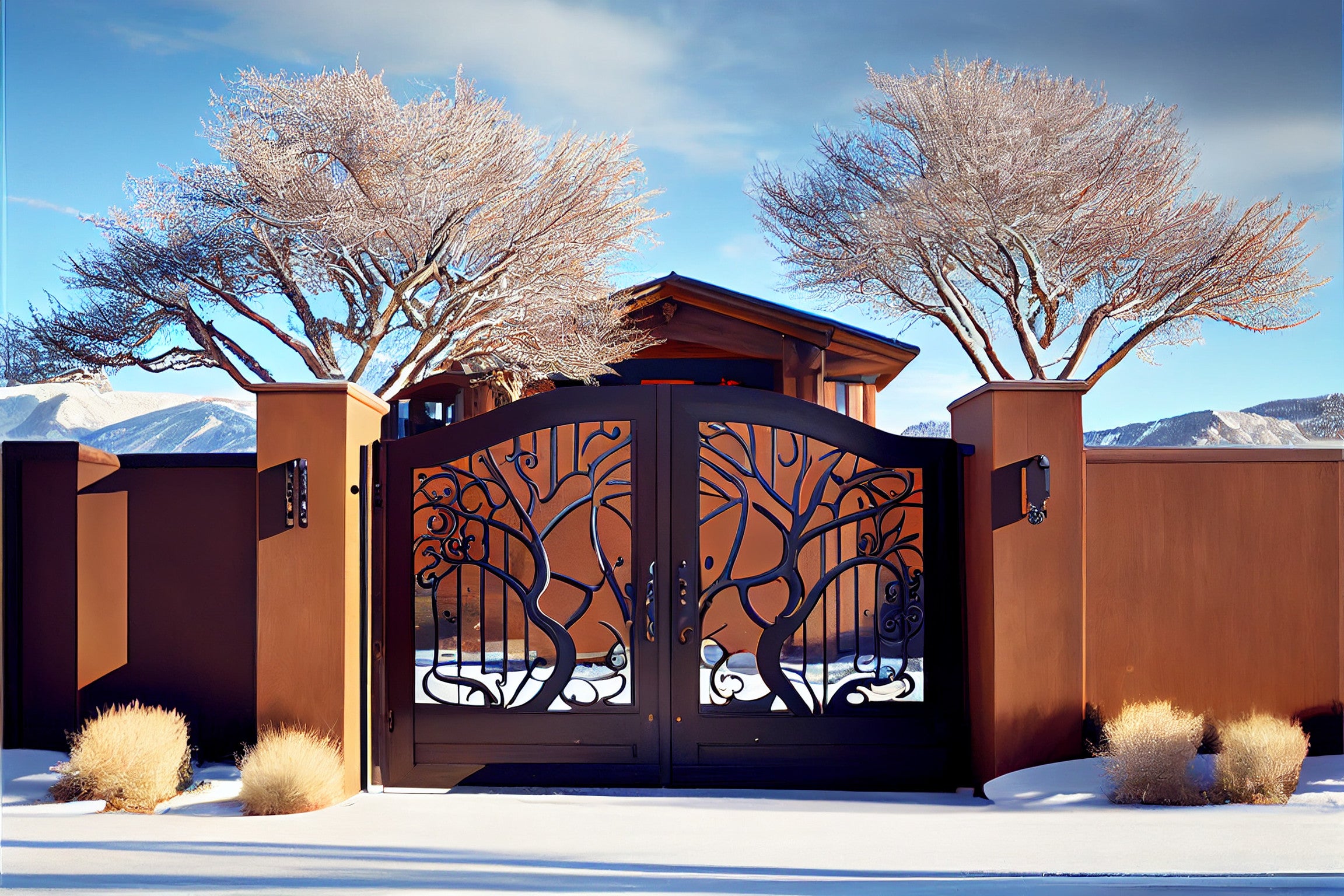 Dekoracyjna brama wjazdowa ze stali - "Kralj" - kowalstwo artystyczne