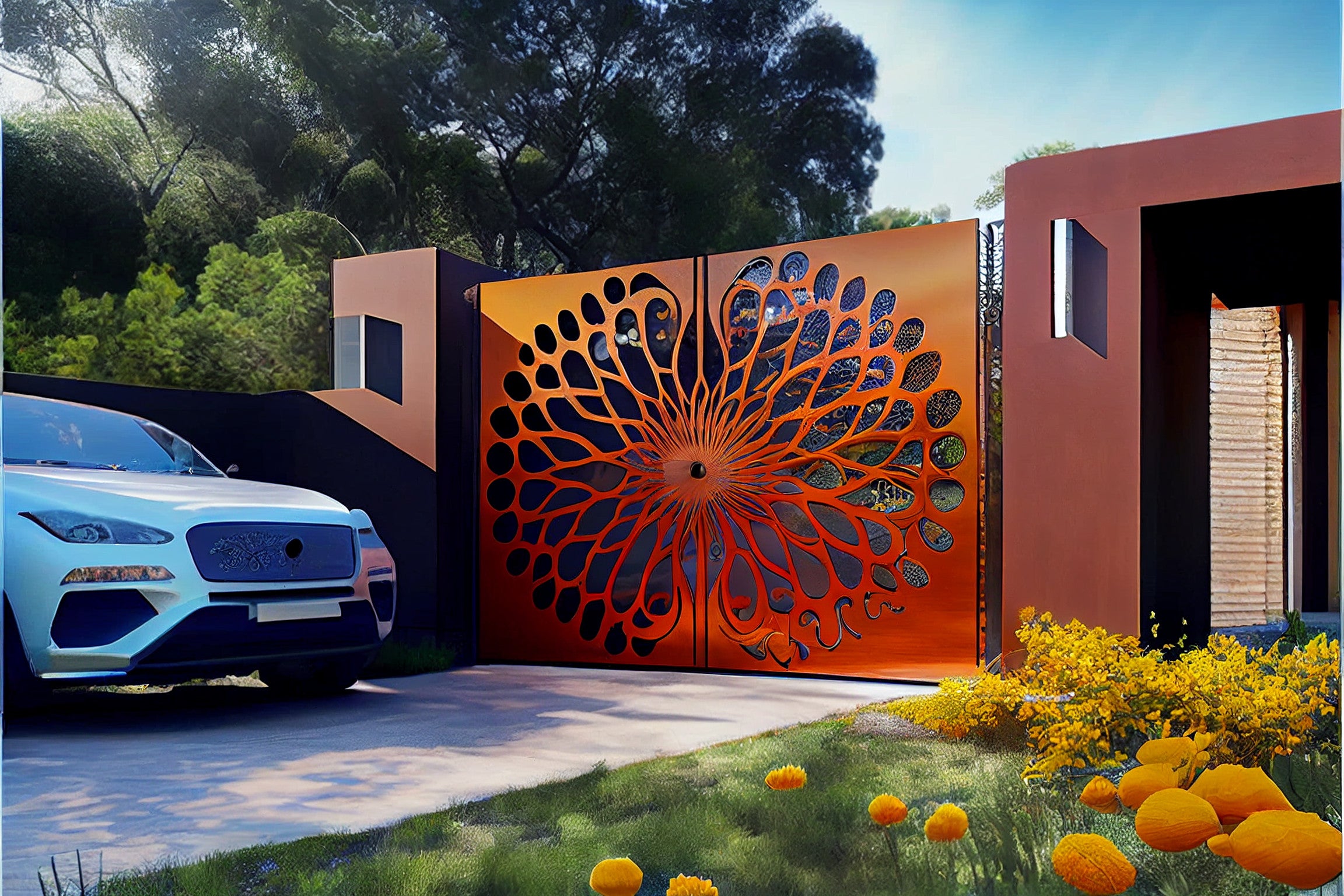 Brama wjazdowa ze stali COR-TEN®- kwiat życia