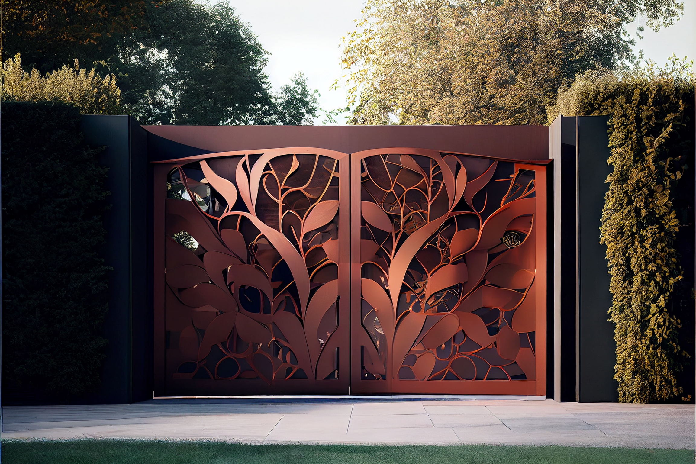 Brama wjazdowa ze stali COR-TEN®- natura, abstrakcja