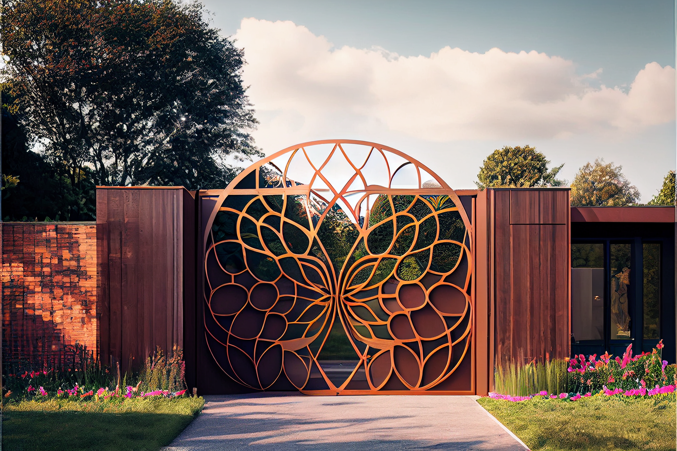 Blume des Lebens – Automatisches Tor aus COR-TEN®-Stahl