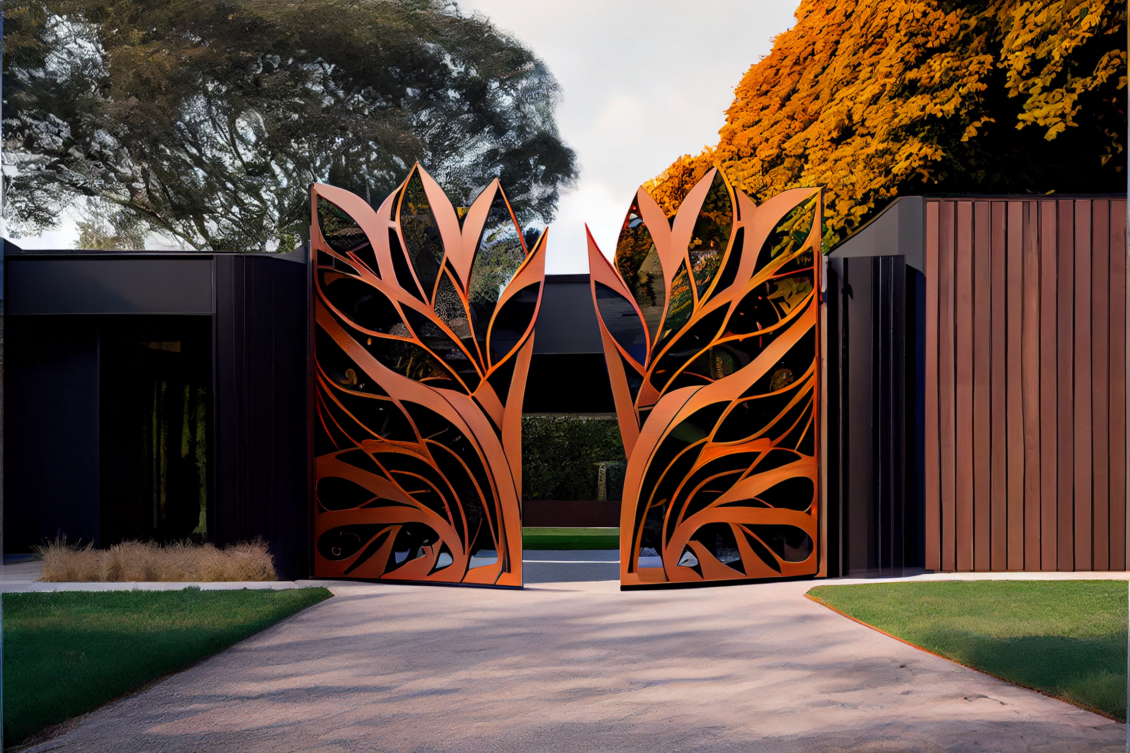 Automatyczna brama wjazdowa ze stali COR-TEN® #drzewo