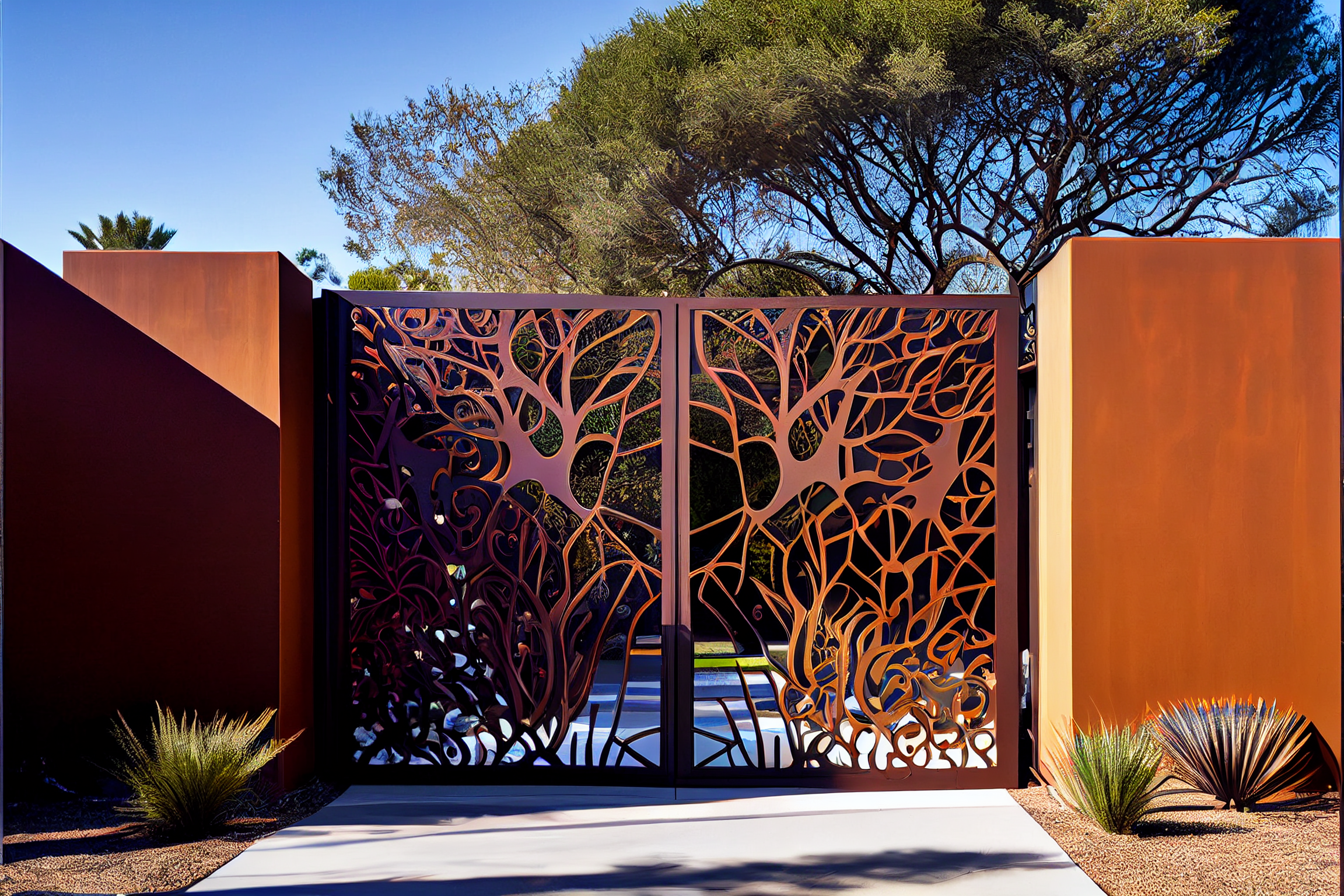 Brama wjazdowa ze stali COR-TEN® - Drzewo