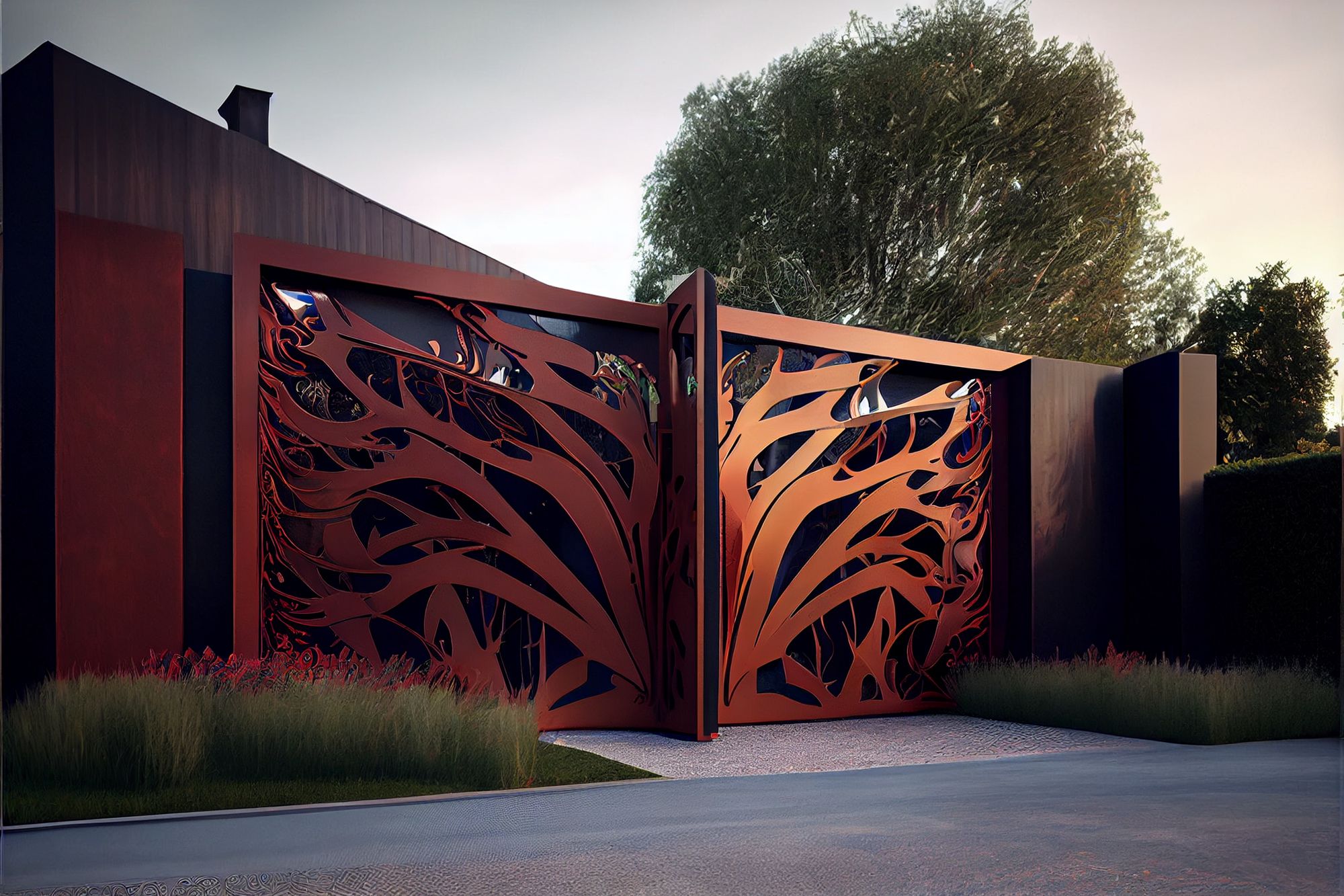 Brama wjazdowa ze stali COR-TEN® - Pnącza