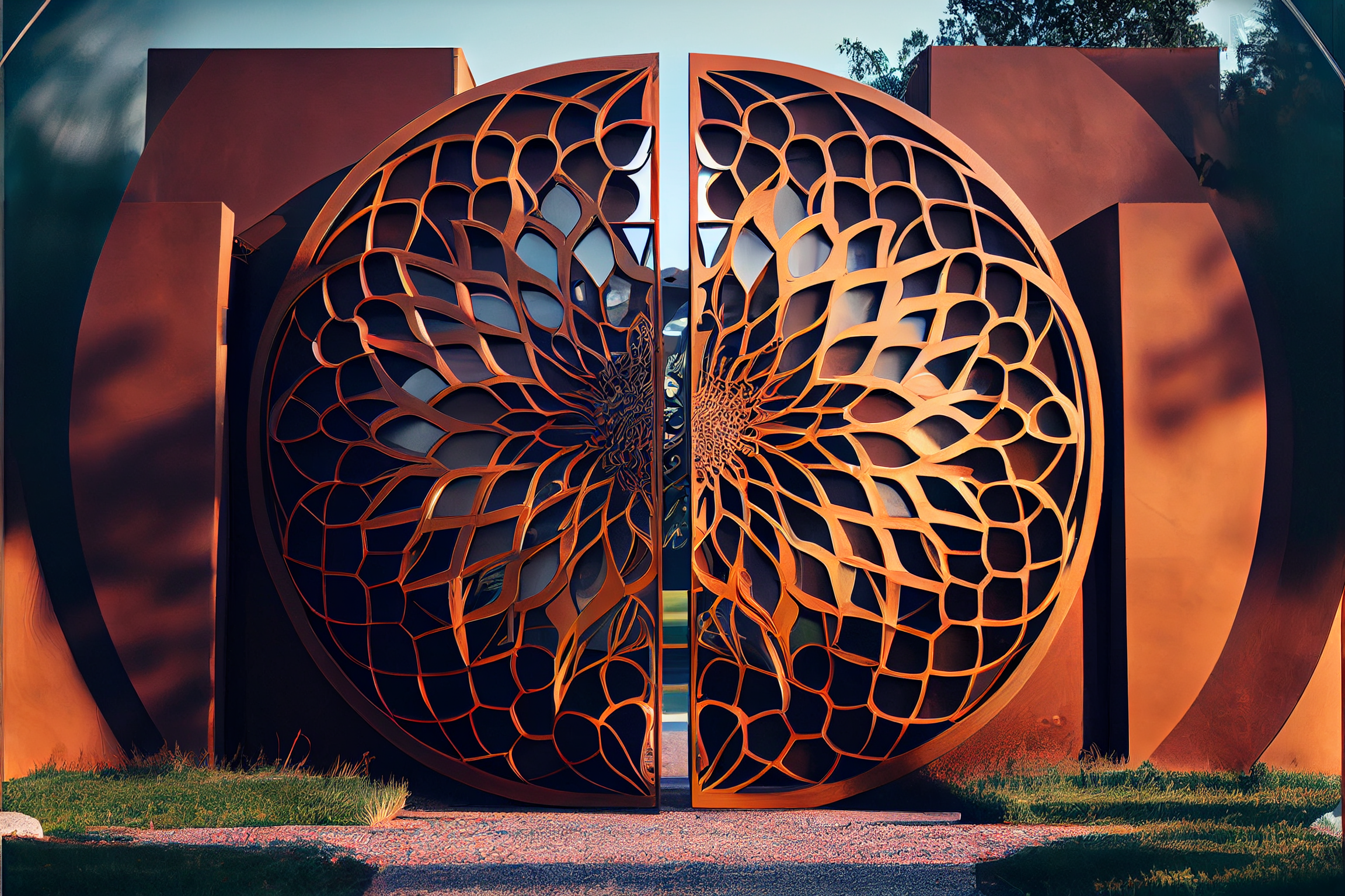 Kwiat życia - Automatyczna brama wjazdowa ze stali COR-TEN®