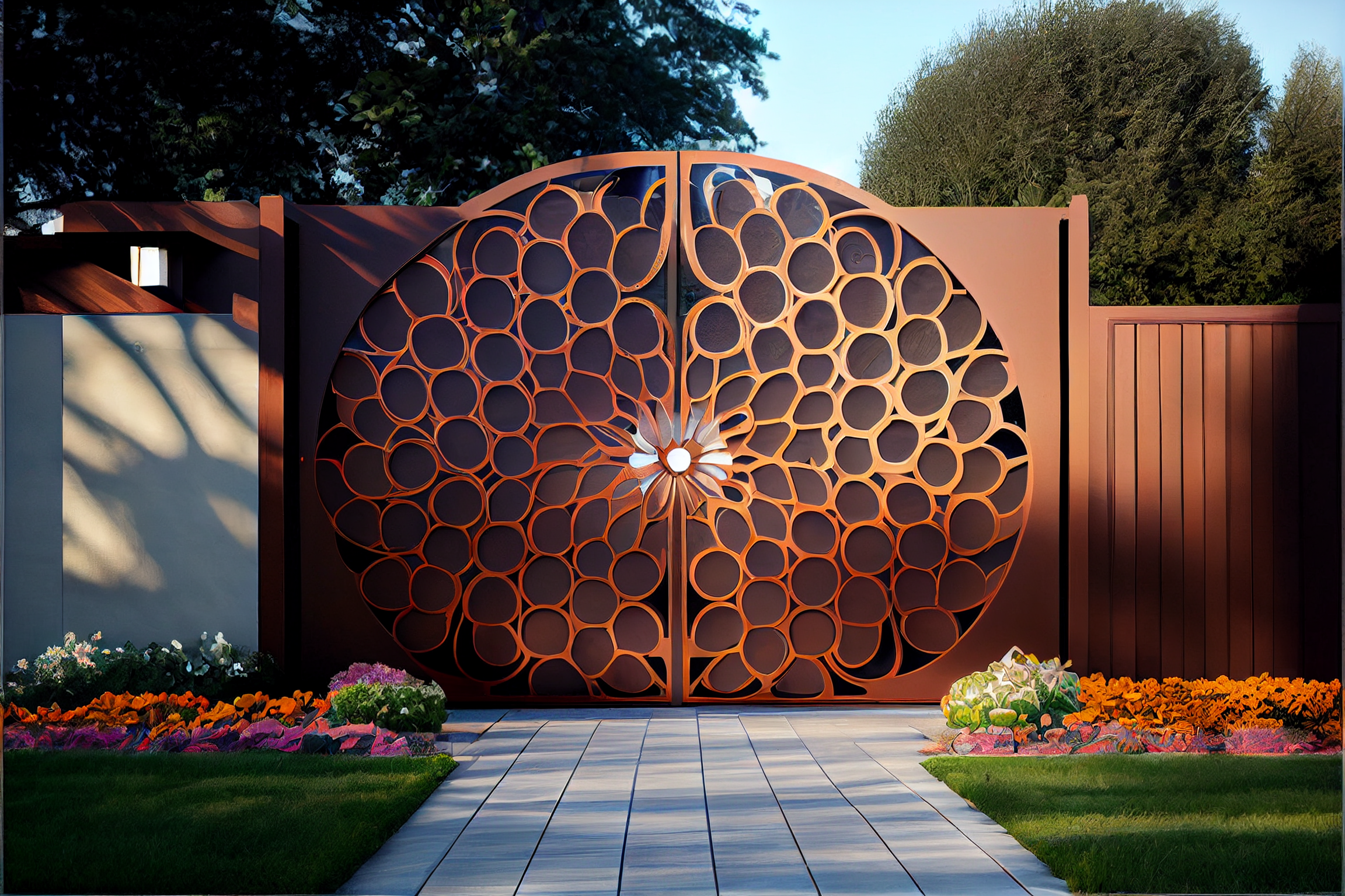 Kwiat życia - Brama automatyczna ze stali COR-TEN®