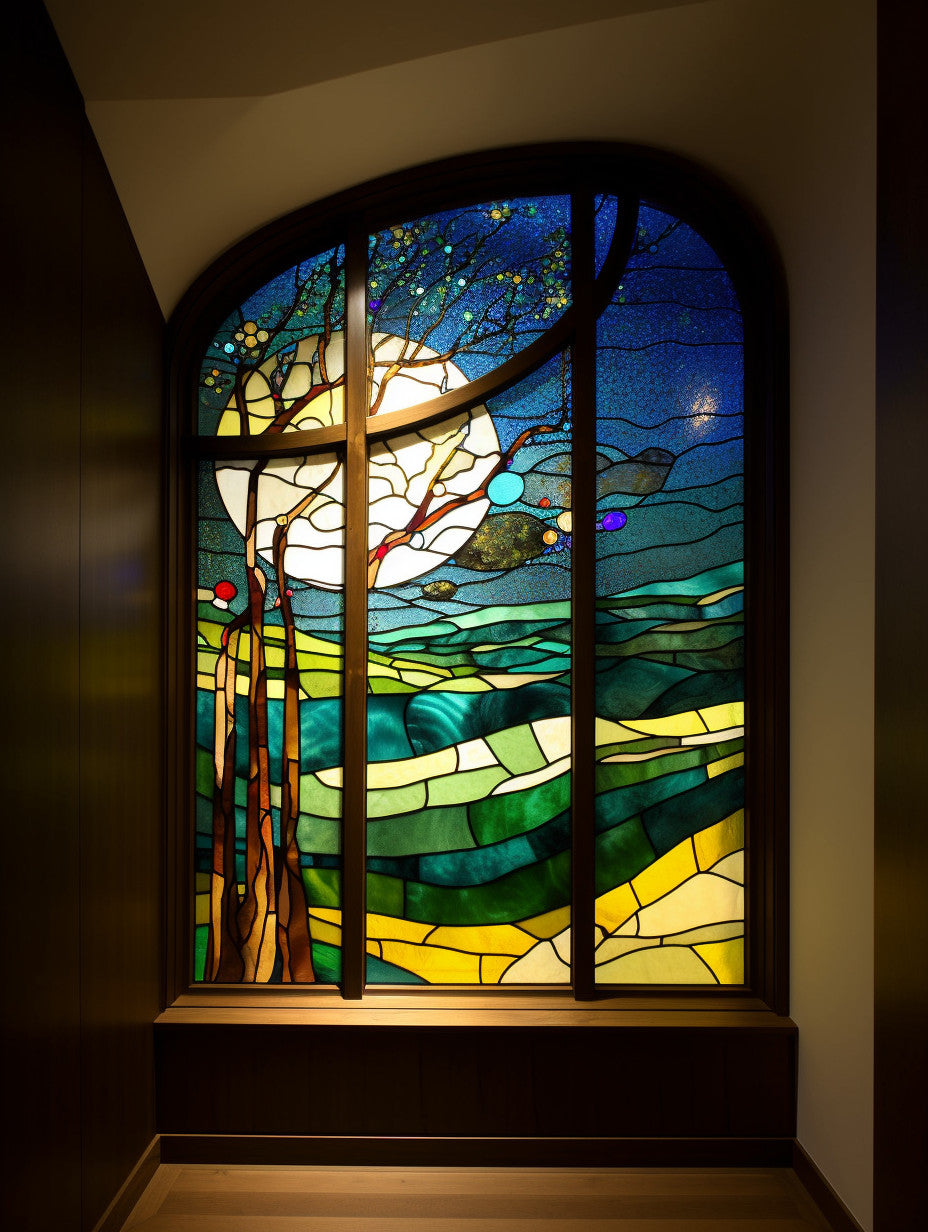 Witraż - "księżyc nad polami" na wymiar