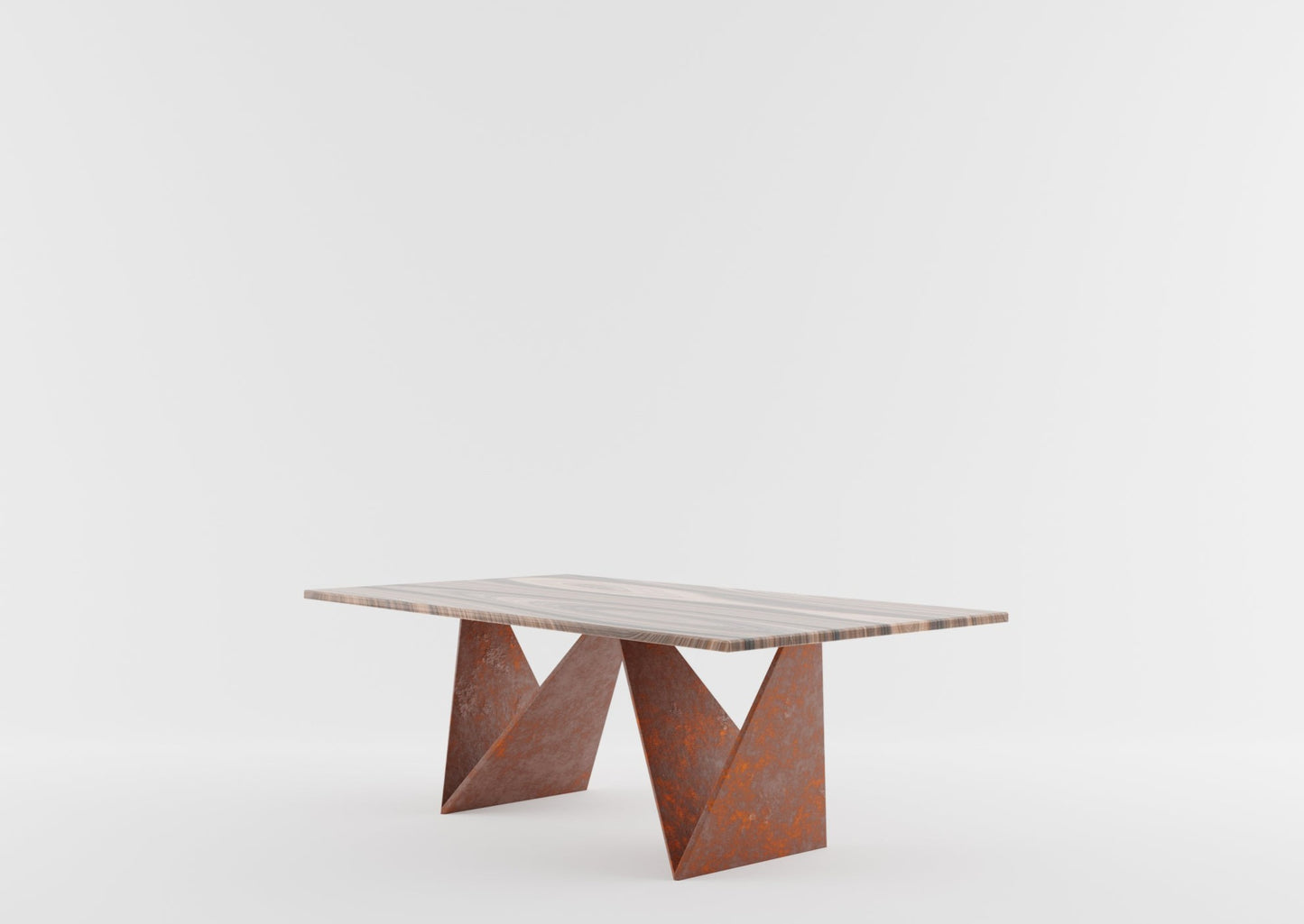 Origami - Forged steel table with a wooden top