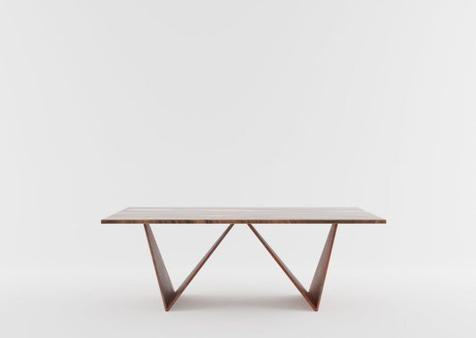Origami - Forged steel table with a wooden top
