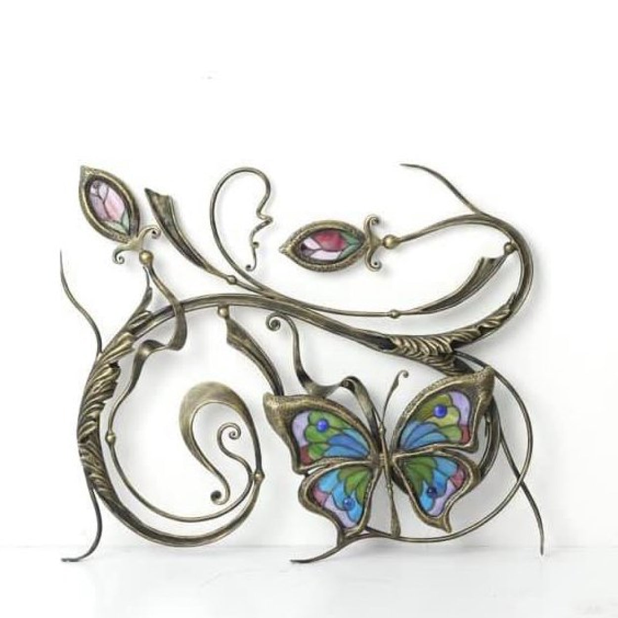 Wyjątkowa stalowa rozeta kuta z topionym szkłem - balustrady, ogrodzenia ozdobna